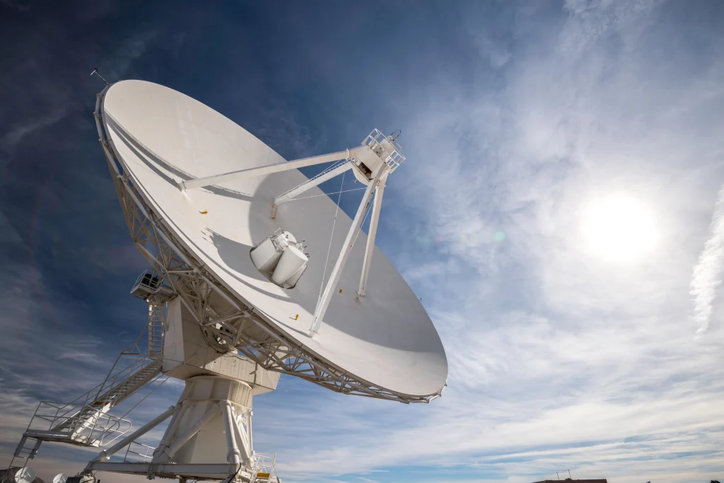 Ship mounted missile trajectory tracking satellite dish. Ship mounted missile trajectory tracking satellite dish.