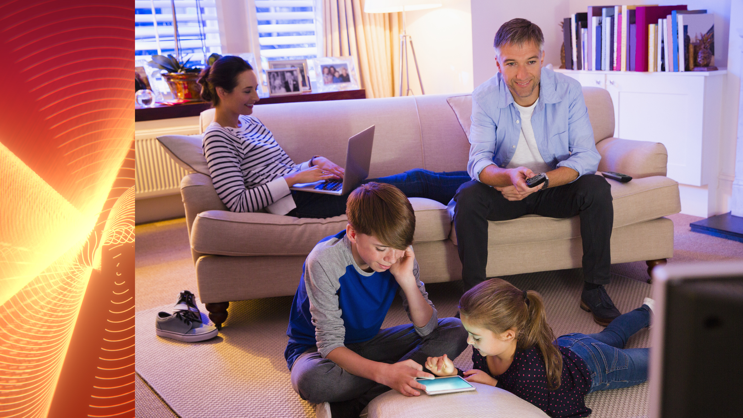 Family using high-speed fiber internet at home