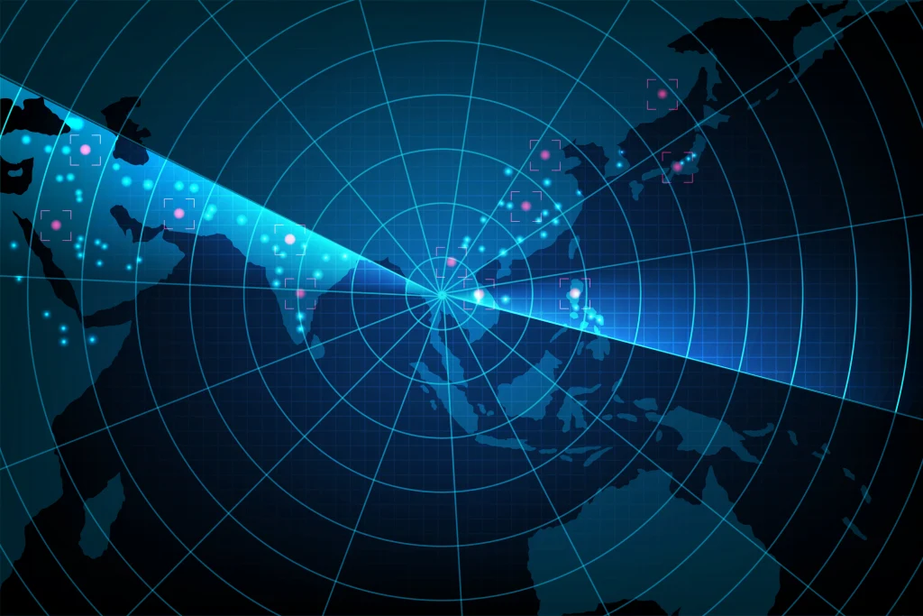 Blaue Navigationsrouten über einem Globus