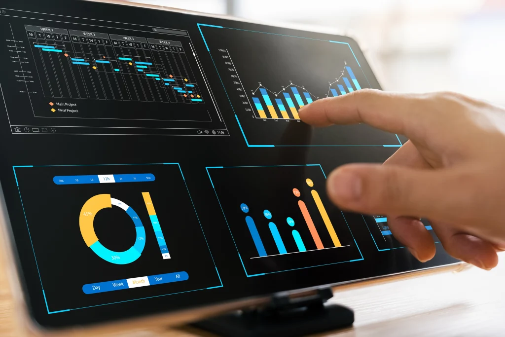 Tablet mit Business-Dashboard und Analysedaten
