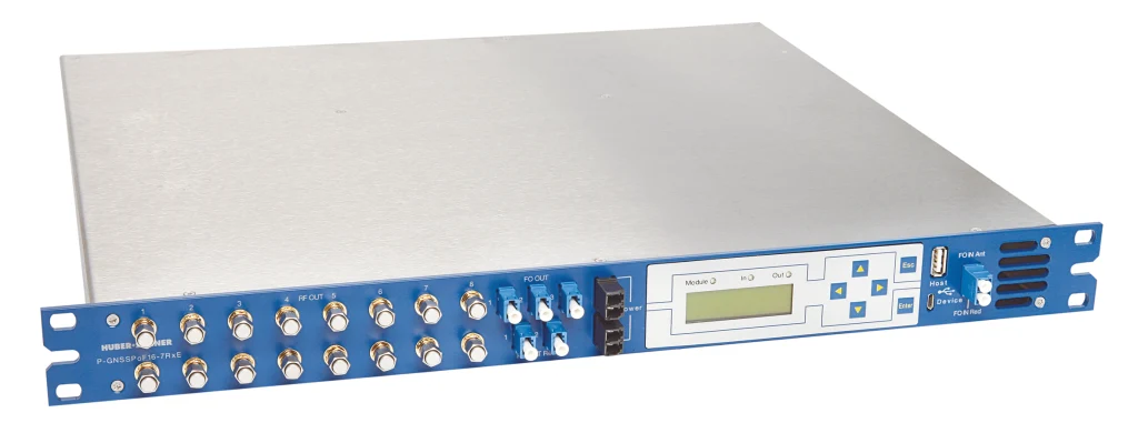 SYNCRO Max, GNSSoF, PoF, Receiver, 16 RF OUT, 5 FO OUT, 2 FO IN, 4 FO OUT power, AC