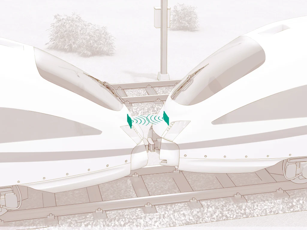 two train waggons connected via railway bridge antenna two train waggons connected via railway bridge antenna