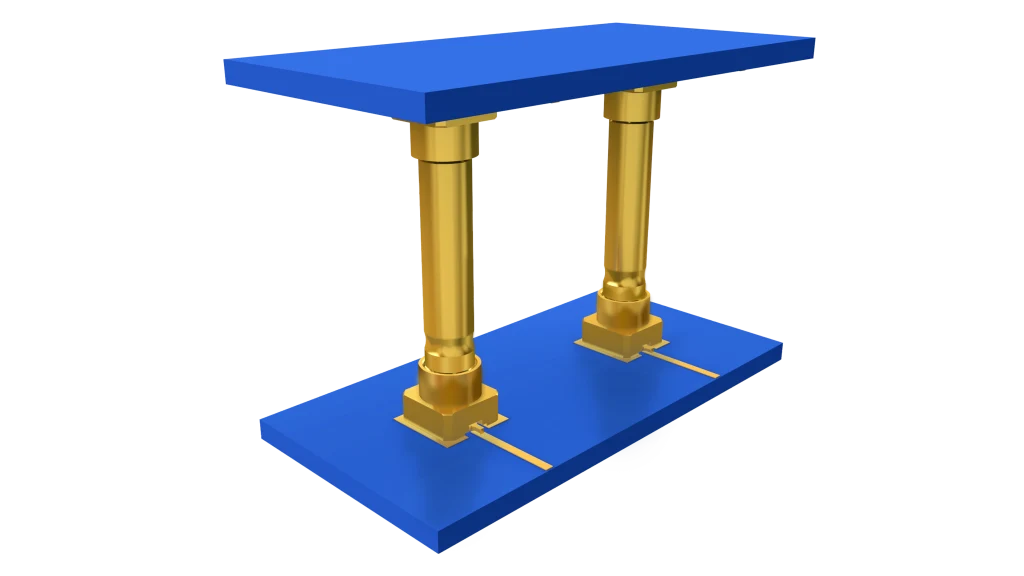 SMPM board-to-board application - blue plate with 2 connectors in between