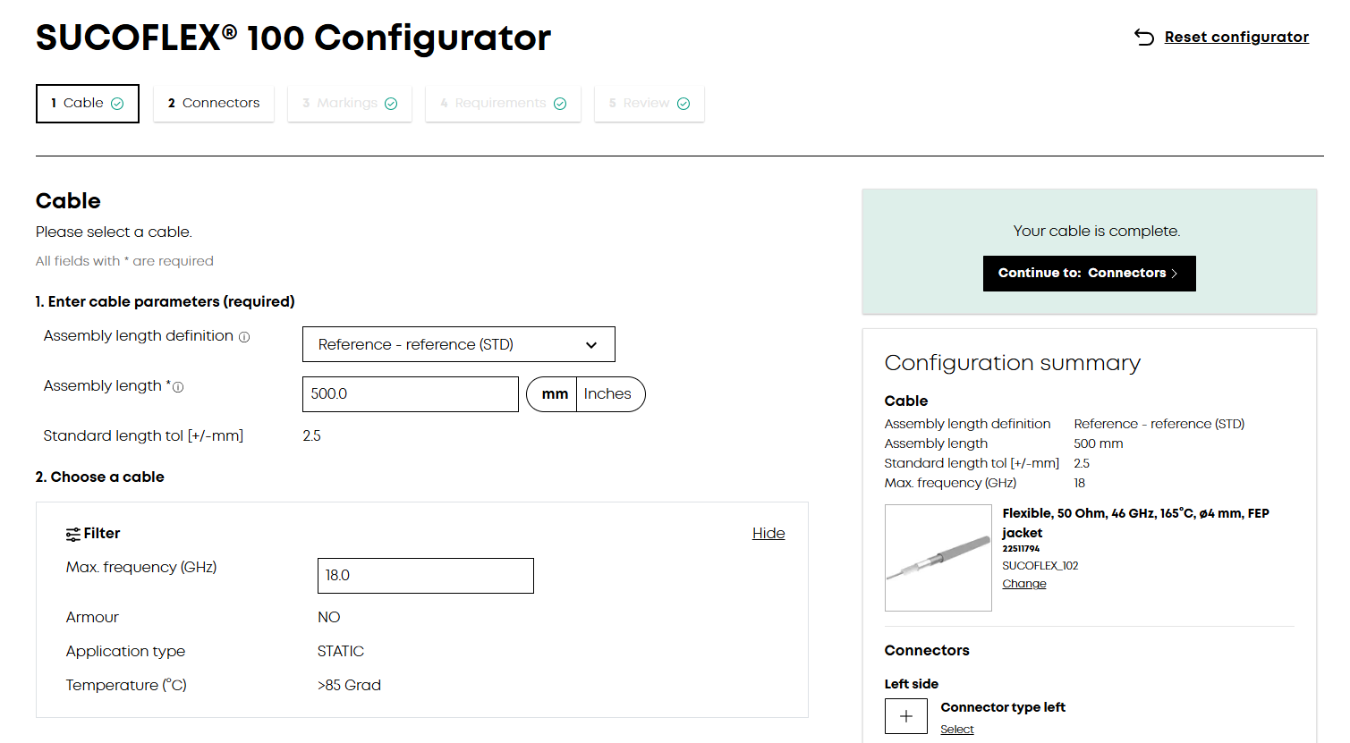 RF assembly configurators 1- select cable