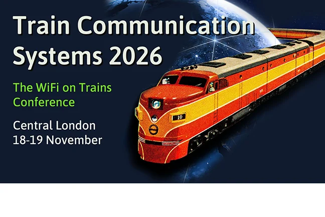 Banner showing a train stating heading Train Communication System 2026 - a wifi on trains conference Banner showing a train stating heading Train Communication System 2026 - a wifi on trains conference