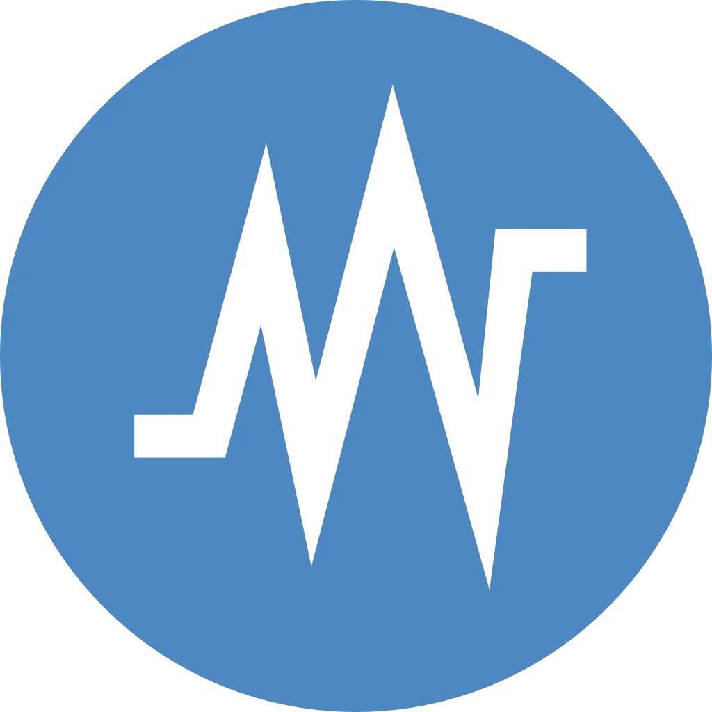 White icon of a waveform signal inside a blue circle