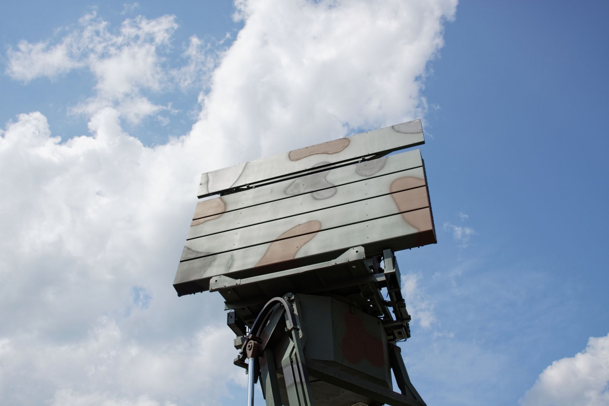 Close up of military airport radar dish antenna