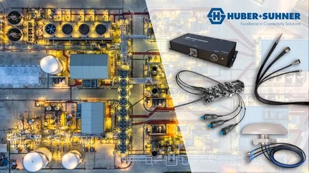 Industrial facility and HUBER+SUHNER connectivity components including RF cables, antennas and communication equipment Industrial facility and HUBER+SUHNER connectivity components including RF cables, antennas and communication equipment