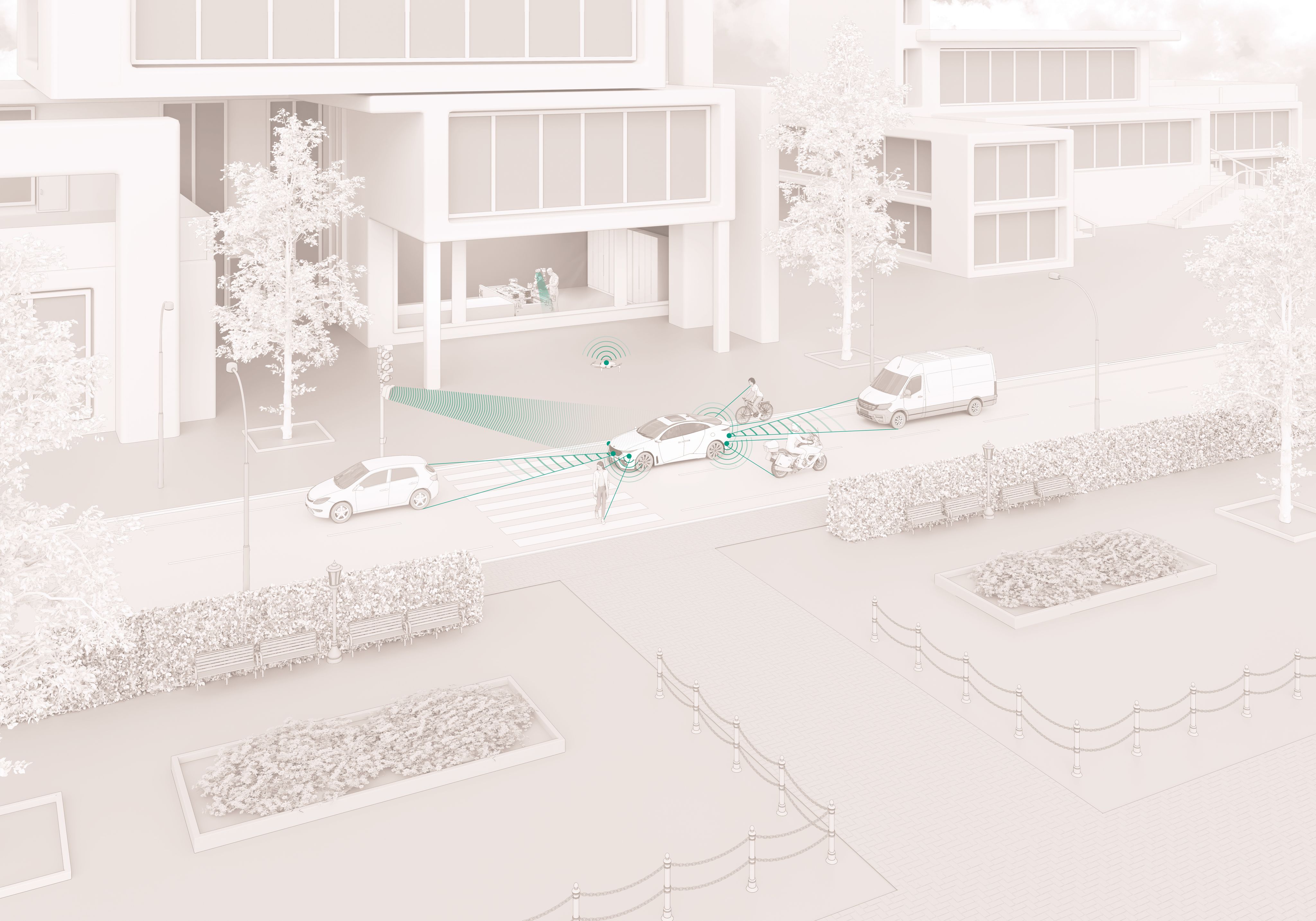 3 cars, bycicle and motorbike - communicating via diverse antenna signals