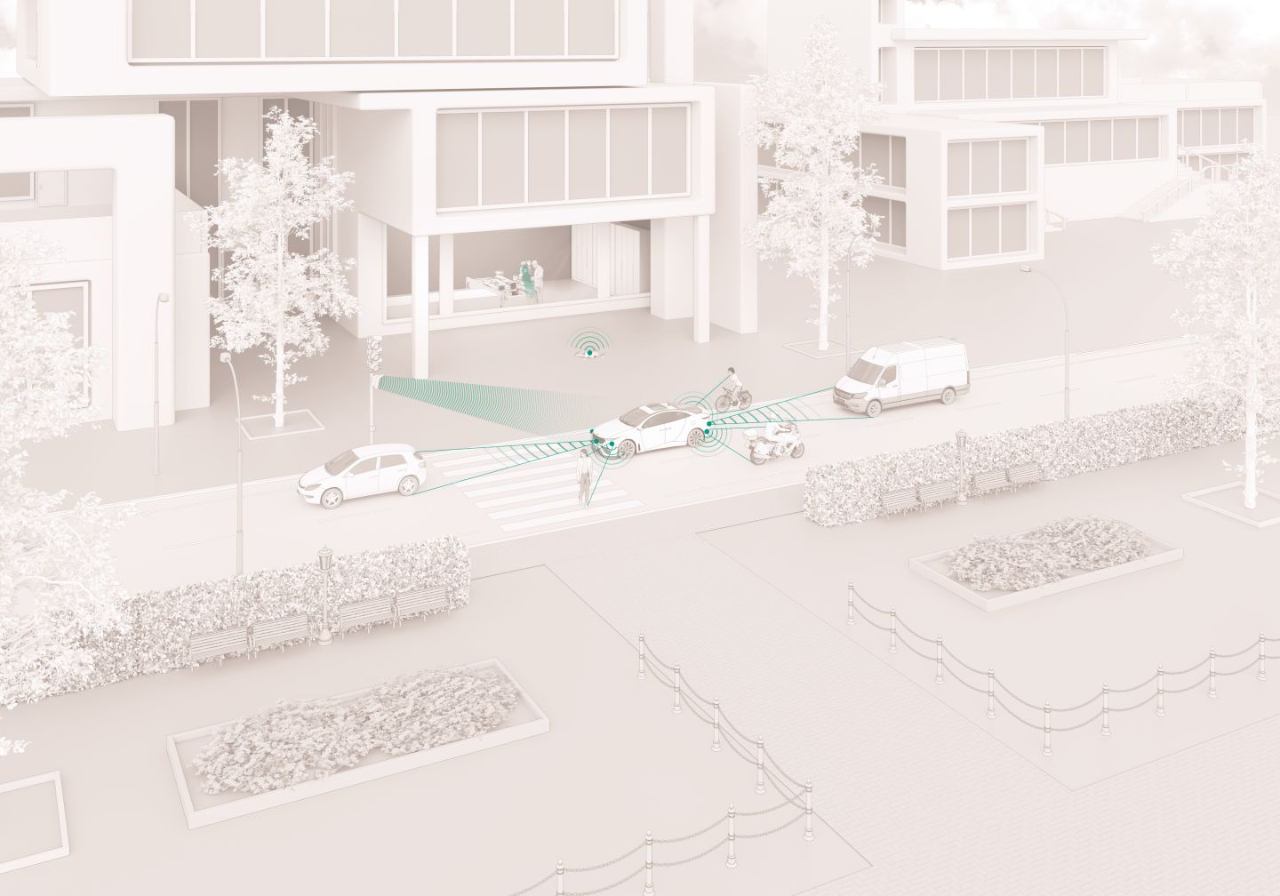 3 cars, bycicle and motorbike - communicating via diverse antenna signals
