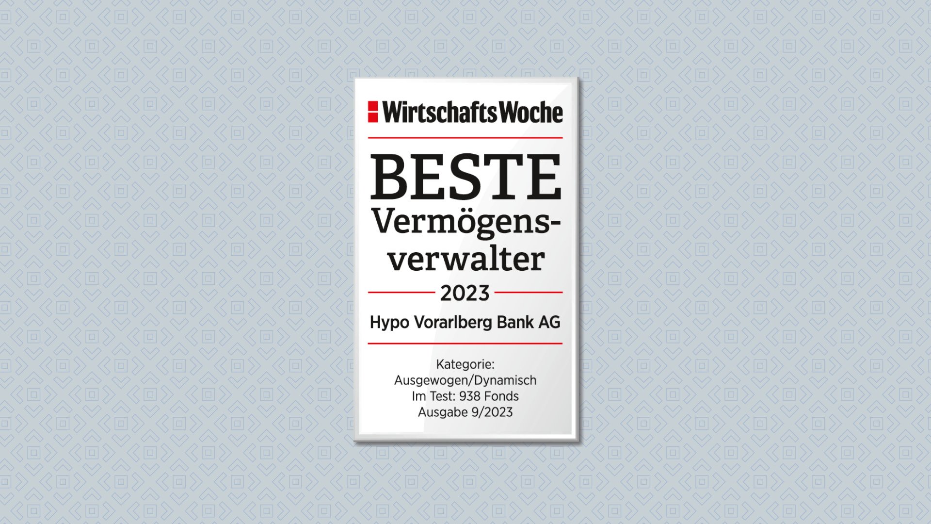 Siegel der WirtschaftsWoche zur Auszeichnung als "Beste Vermögensverwalter 2023" an die Hypo Vorarlberg Bank AG.