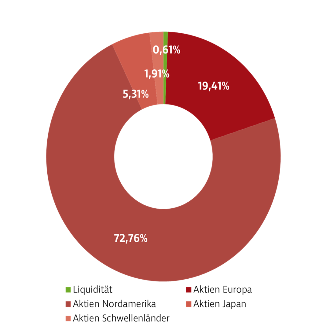 Donut-Diagramm zur Darstellung der Investmentverteilung der Strategie Einzelaktien Global. Die Anteile sind: USA: 66,35 %, Japan: 6,60 %, Deutschland: 5,49 %, Frankreich: 4,18 %, Schweiz: 4,17 %, Kanada: 3,60 %, GB: 3,04 %, Andere: 6,57 %.
