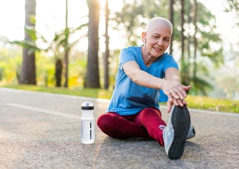 Fast recovery proton therapy patient walking outdoors