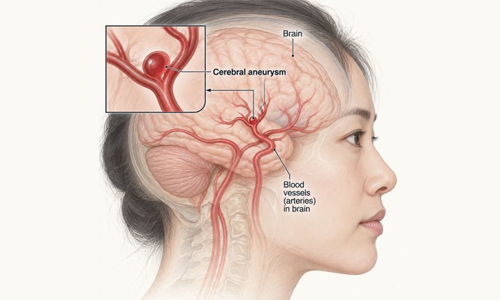 A detailed view of a brain aneurysm, arteries and the brain. unruptured-brain-aneurysm