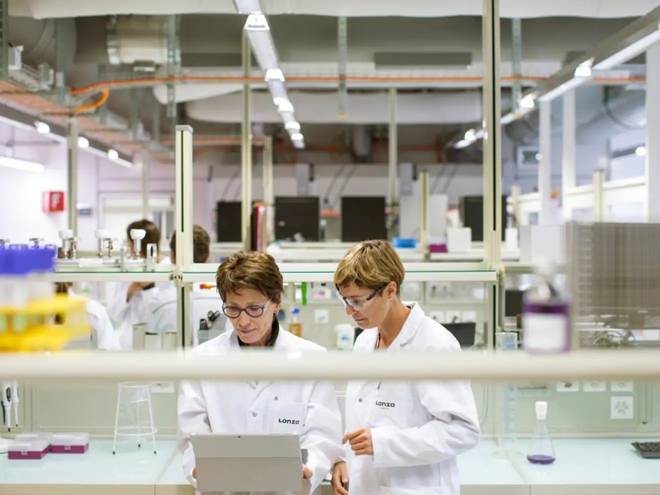 women working on computer in lab