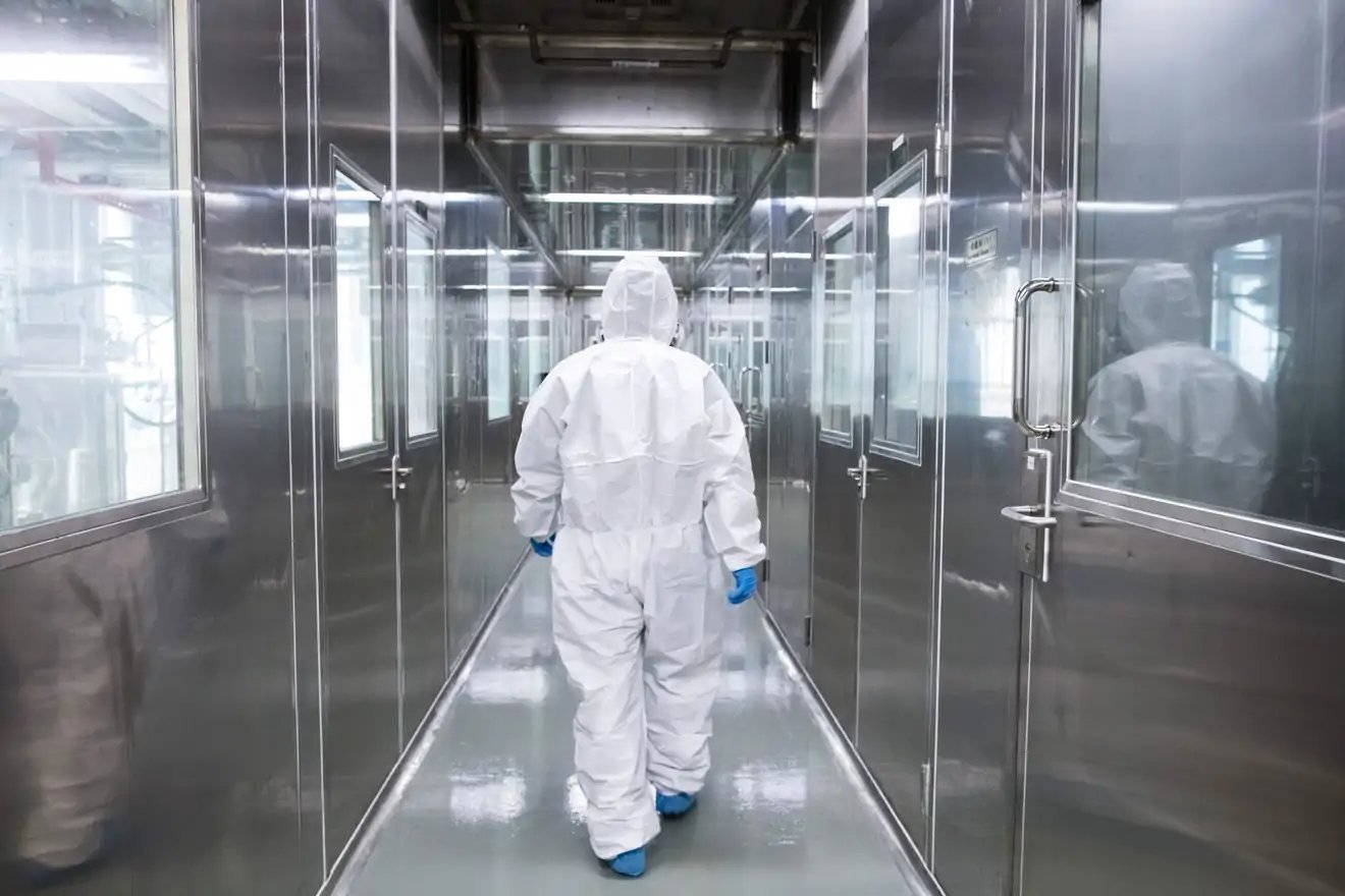 walking in lab hallway