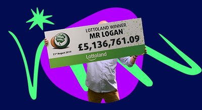 Mr Logan holding his cheque after winning £5.13 million on the Irish Lotto. 