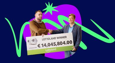German Lotto winner Michael collecting his cheque from Lottoland.
