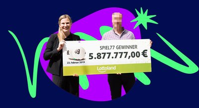 Anonymous German Lotto winner collecting his cheque from Lottoland.