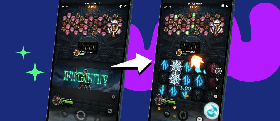 Winning spins charge the fire button during a multiplayer battle.