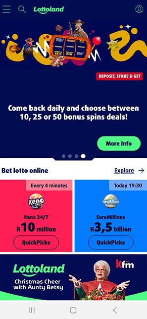 A smartphone with a screen showing the Lottoland app