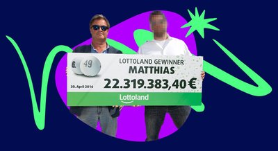 German Lotto winner Matthias collecting his cheque from Lottoland.