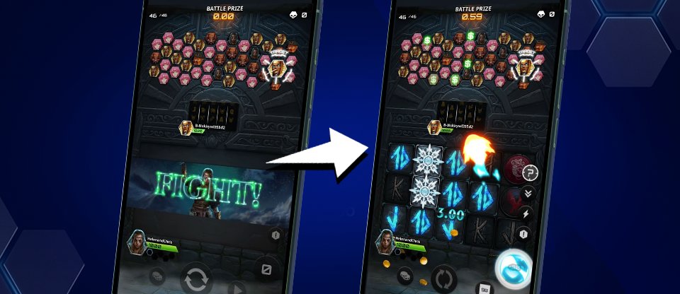 Winning spins charge the fire button during a multiplayer battle.
