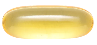  A single translucent yellow OmegaGenics fish oil softgel