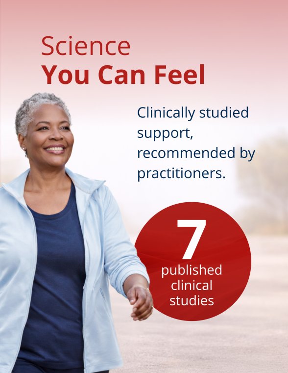 Person smiling with hands on hips beside text highlighting that SPM Active is clinically studied, practitioner‑recommended, and supported by six published clinical studies.