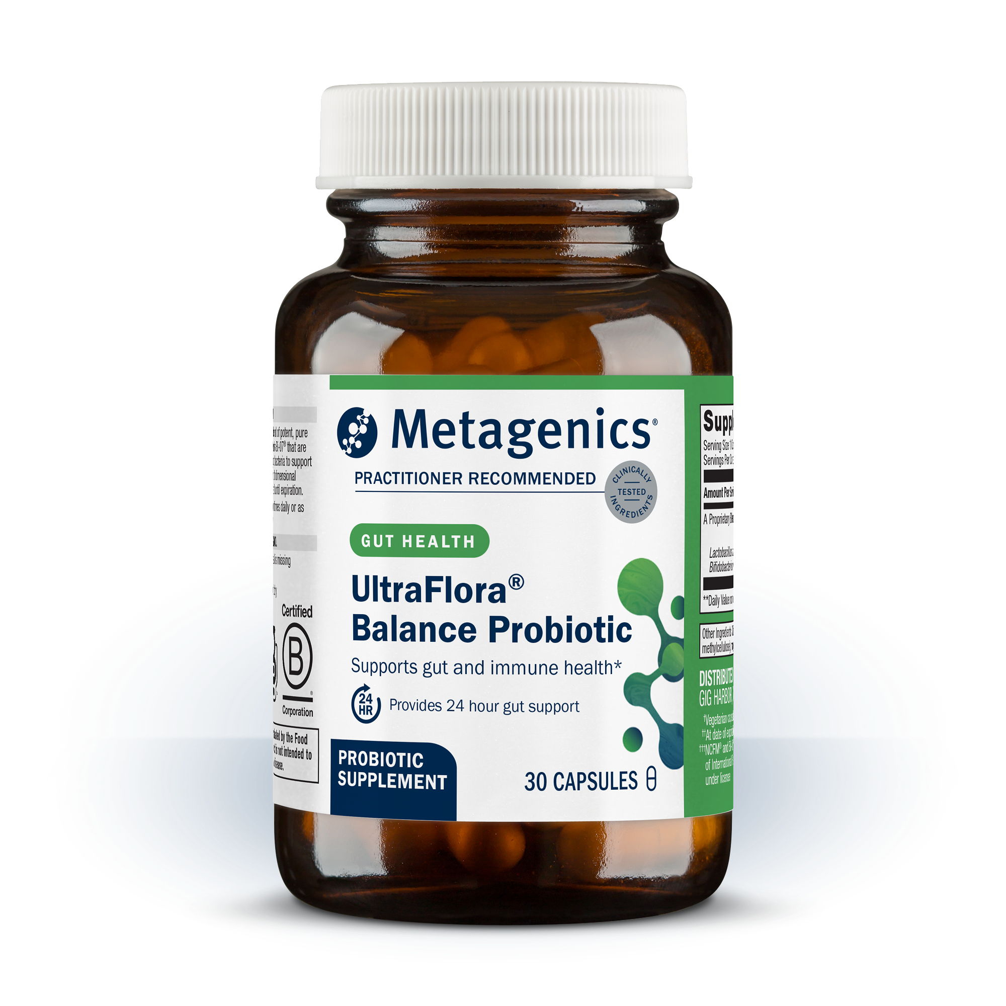 Metagenics UltraFlora® Balance Probiotic bottle shown on the New Year page, to support digestion, immunity & the microbiome, backed by our 60-day money back guarantee.