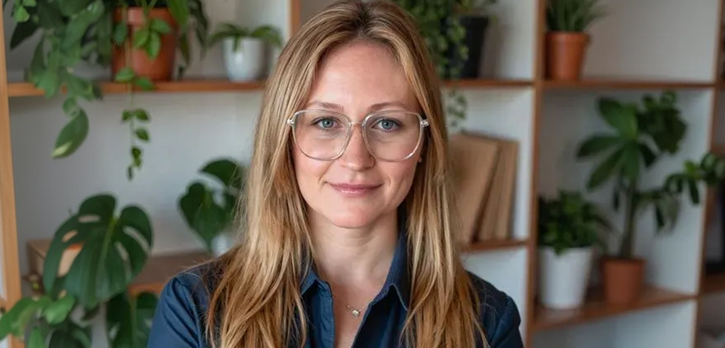 Portrait of Dr. Melissa Blake, Metagenics practitioner since 2013, standing in a bright office with plants and shelving, used alongside a quote about mood support, inflammation, nutrient status, and the gut-brain connection.l
