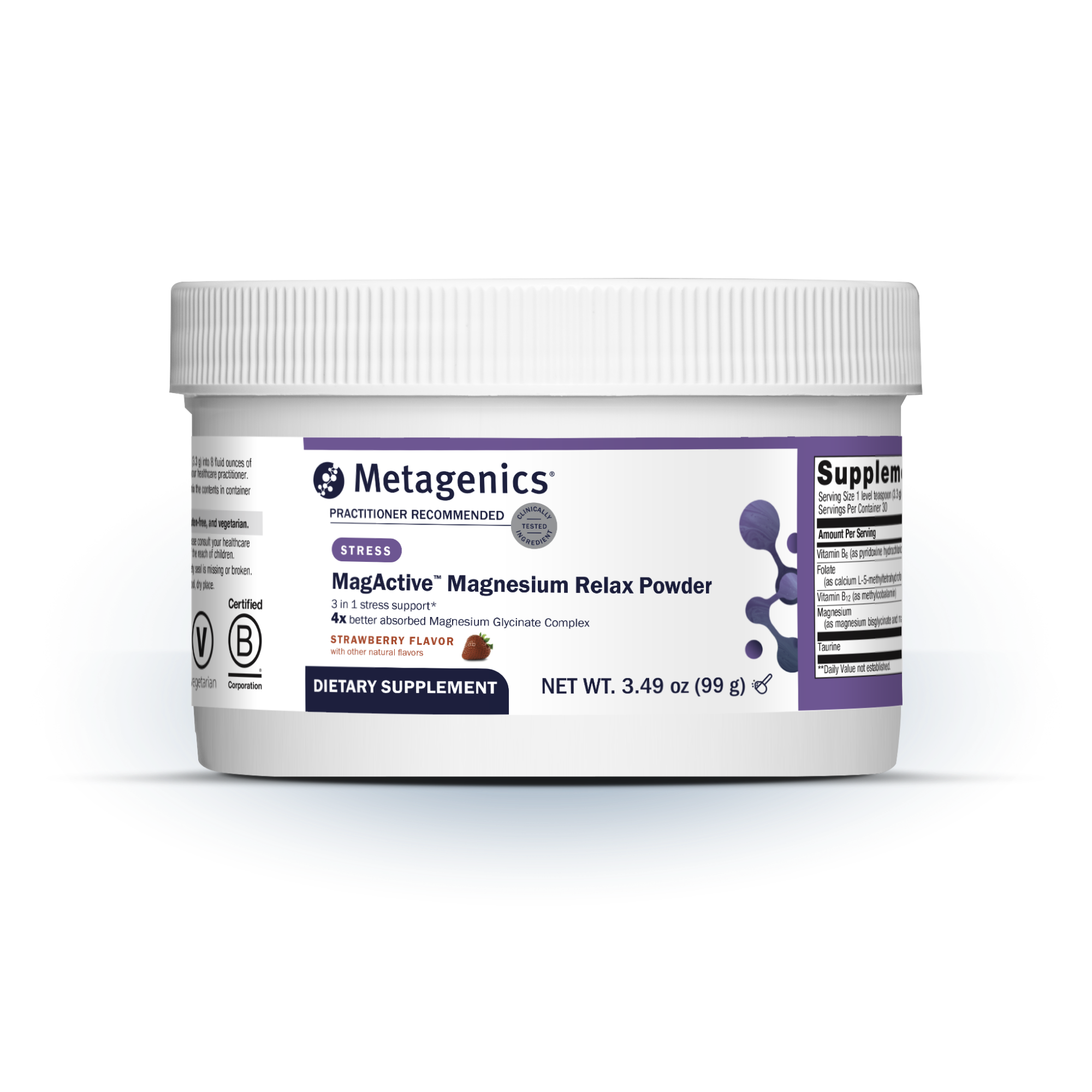 Metagenics MagActive Relax Magnesium Powder jar shown on the New Year page, used to calm your mind, ease tension & relax muscles, backed by our 60-day money back guarantee.