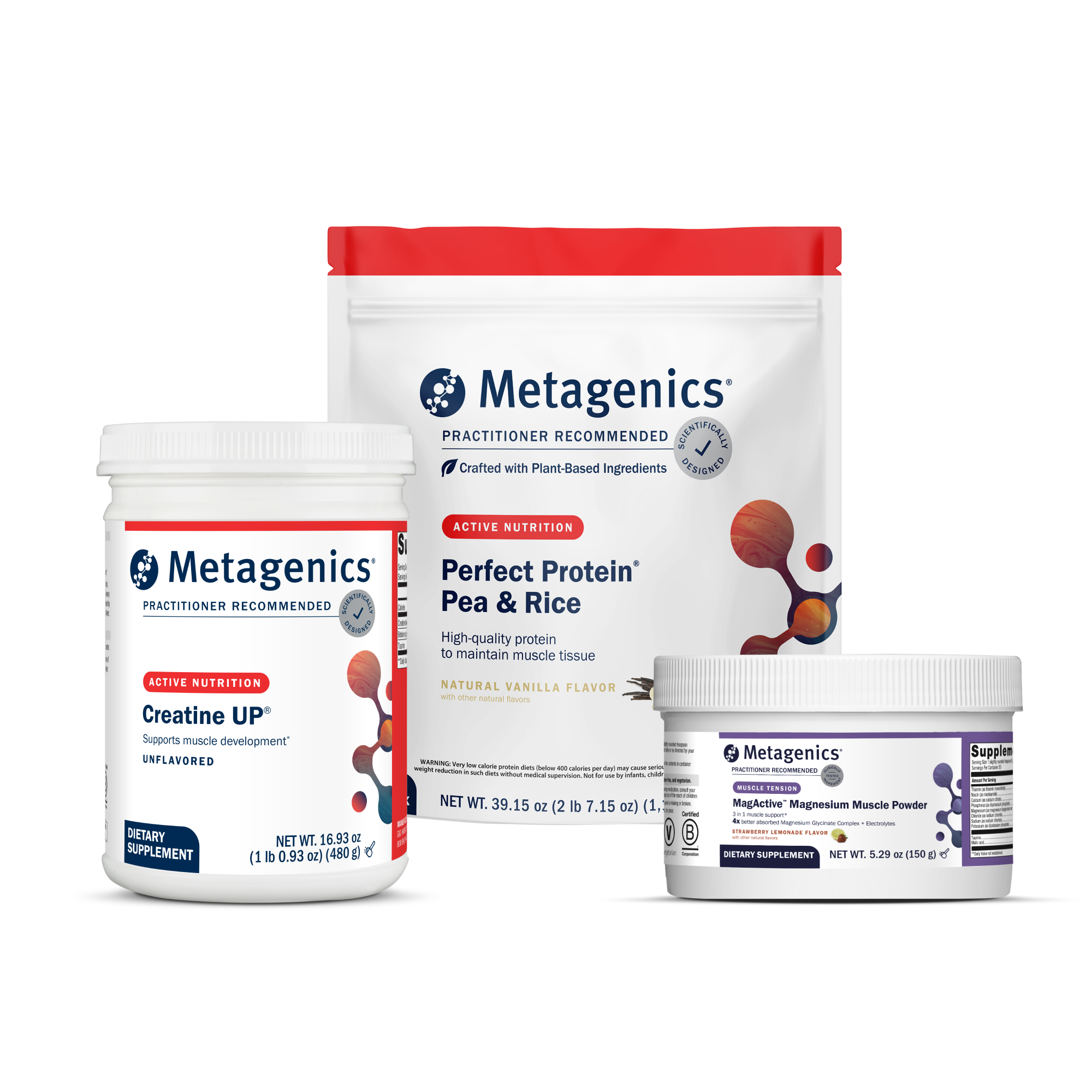 Metagenics Muscle Gains Bundle displayed on the New Year page, featuring Perfect Protein Pea & Rice, Creatine UP, and MagActive Muscle Formula to fuel, power, and support recovery for muscle growth and athletic performance. Available for a limited time at 20% off.