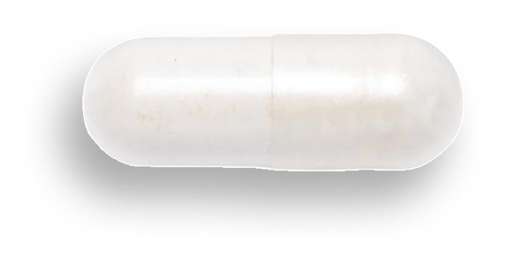 White capsule representing a Metagenics UltraFlora probiotic supplement.