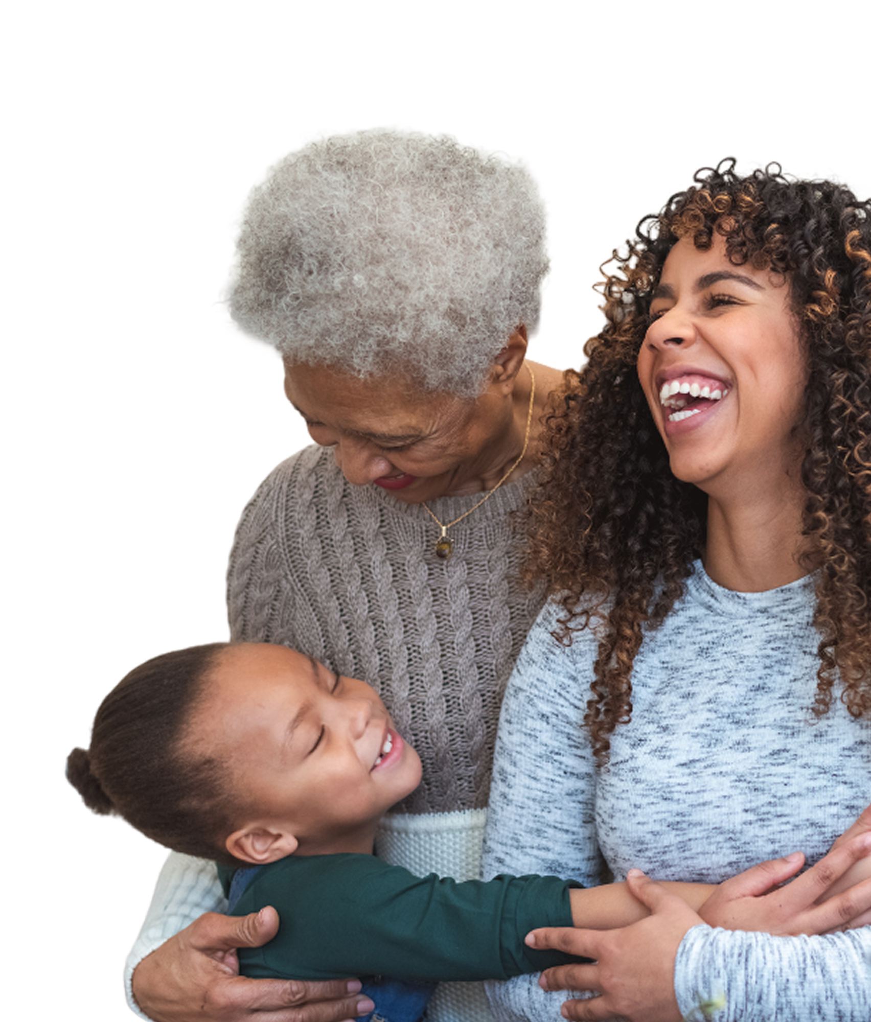 Three generations of women embracing and smiling, representing wellness and daily care with vitamins & supplements for Mother’s Day.