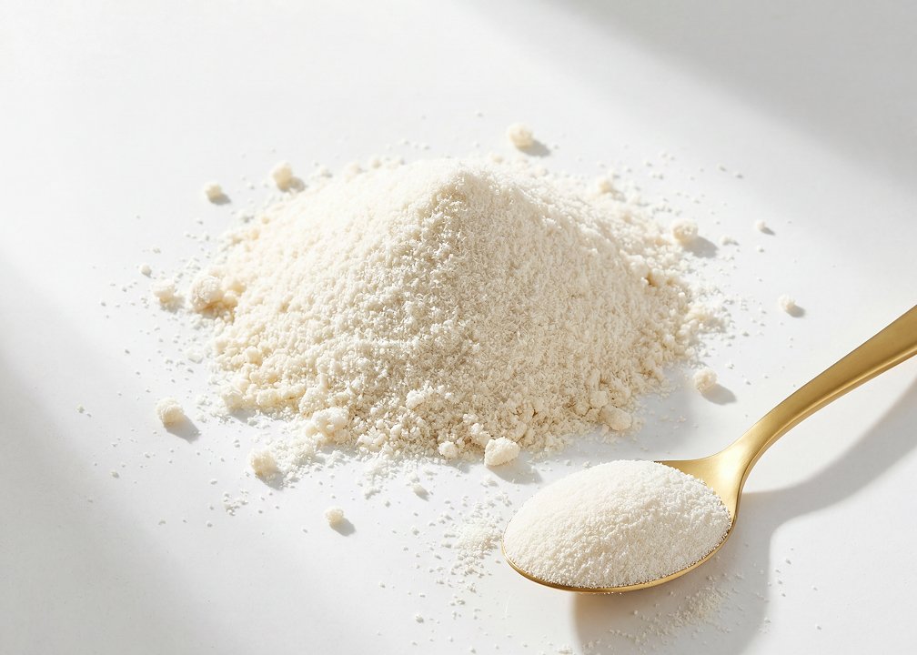 Close-up of TendoForte® collagen peptide powder, a specialized collagen ingredient featured in select Metagenics® StayStrong™ collagen supplements for connective tissue support.