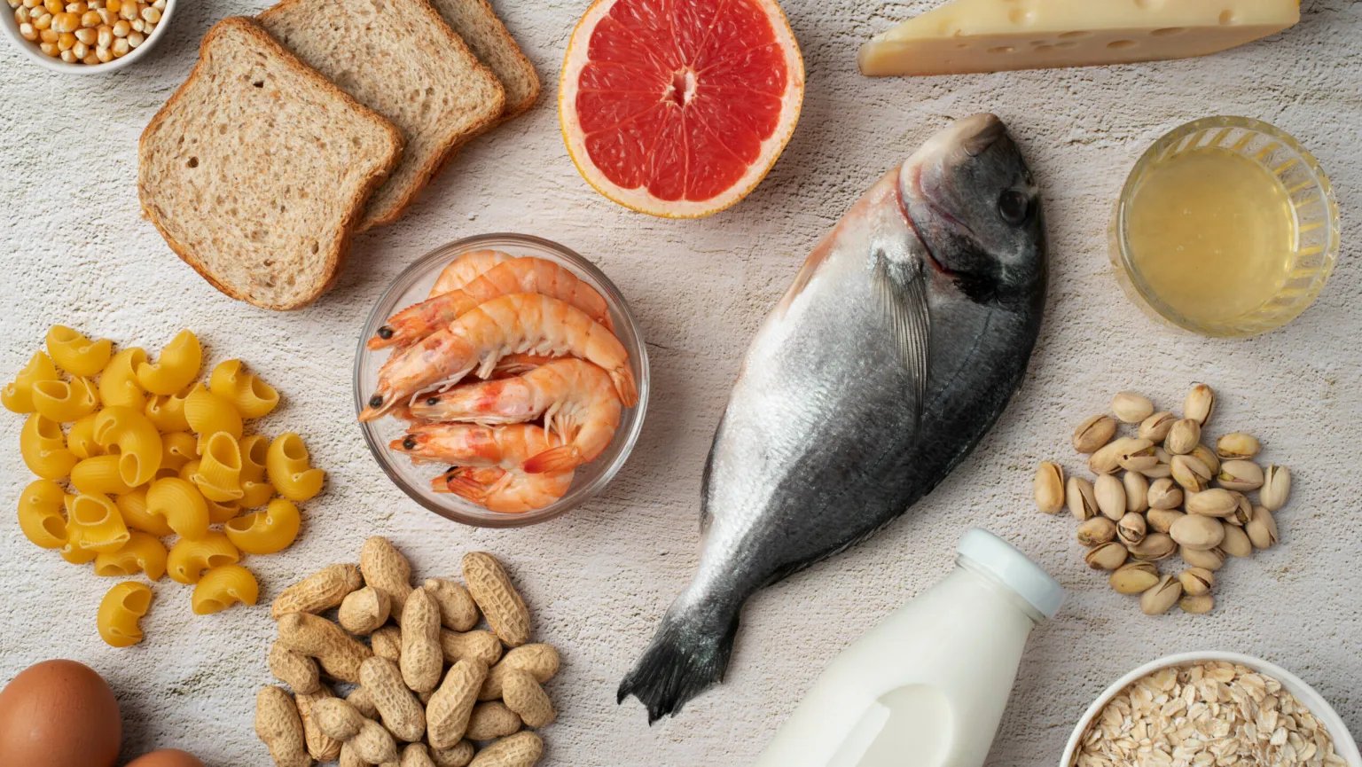 table of foods that include fish, nut, bread, milk, and grain for omega-3 support