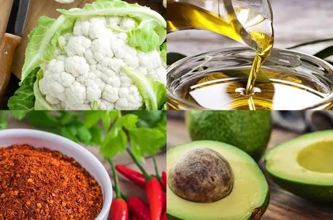 Ideas for vegetables to add more fat. including cauliflower, vegetables, chilies and avocado.
