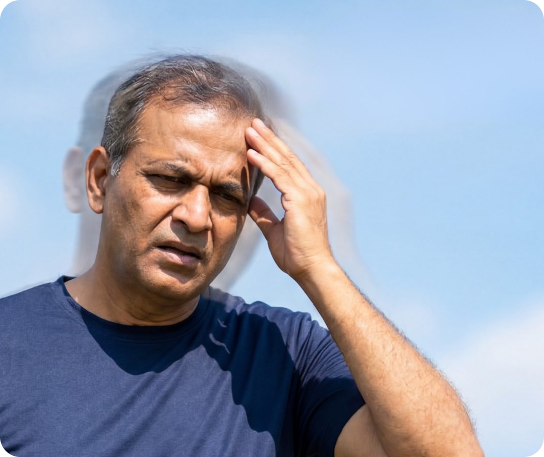 Photo of a person holding their head looking unfocused beside text reading ‘Mental clarity drops’ and a brief statistic.