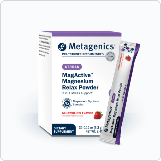 MagActive Magnesium Relax Powder box with a single stick pack displayed beside it.