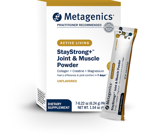StayStrong+ Joint & Muscle stick packs. Includes UC-II&reg; collagen for joints, creatine for mind and muscles, and magnesium for muscles and nerves.
