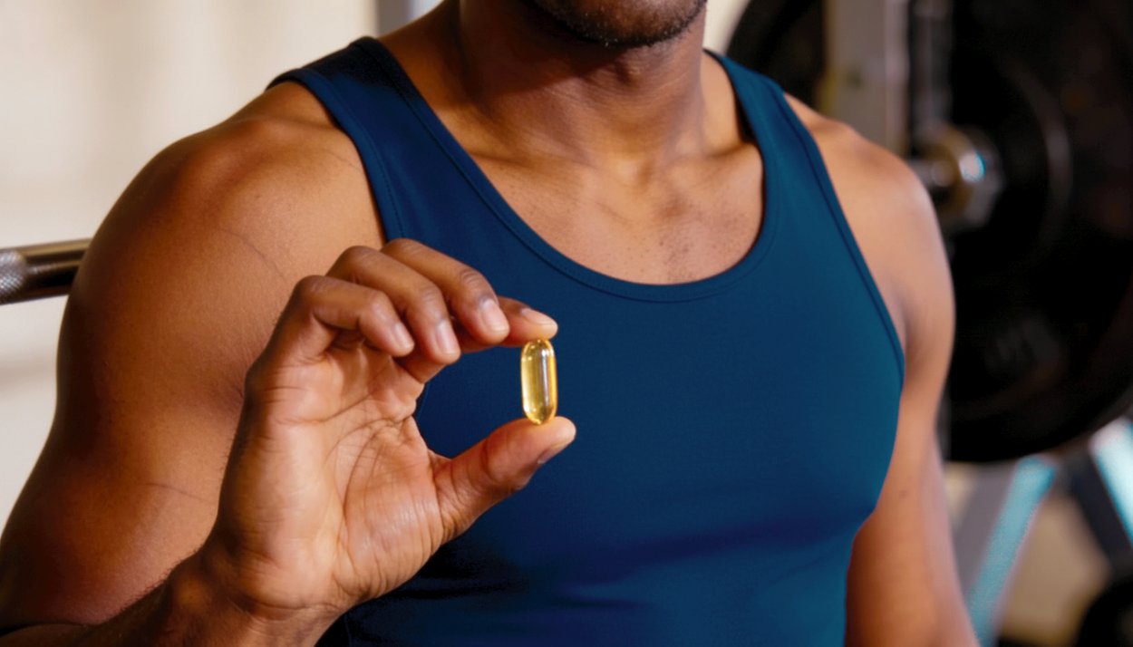 athlete holding omega-3 fish oil