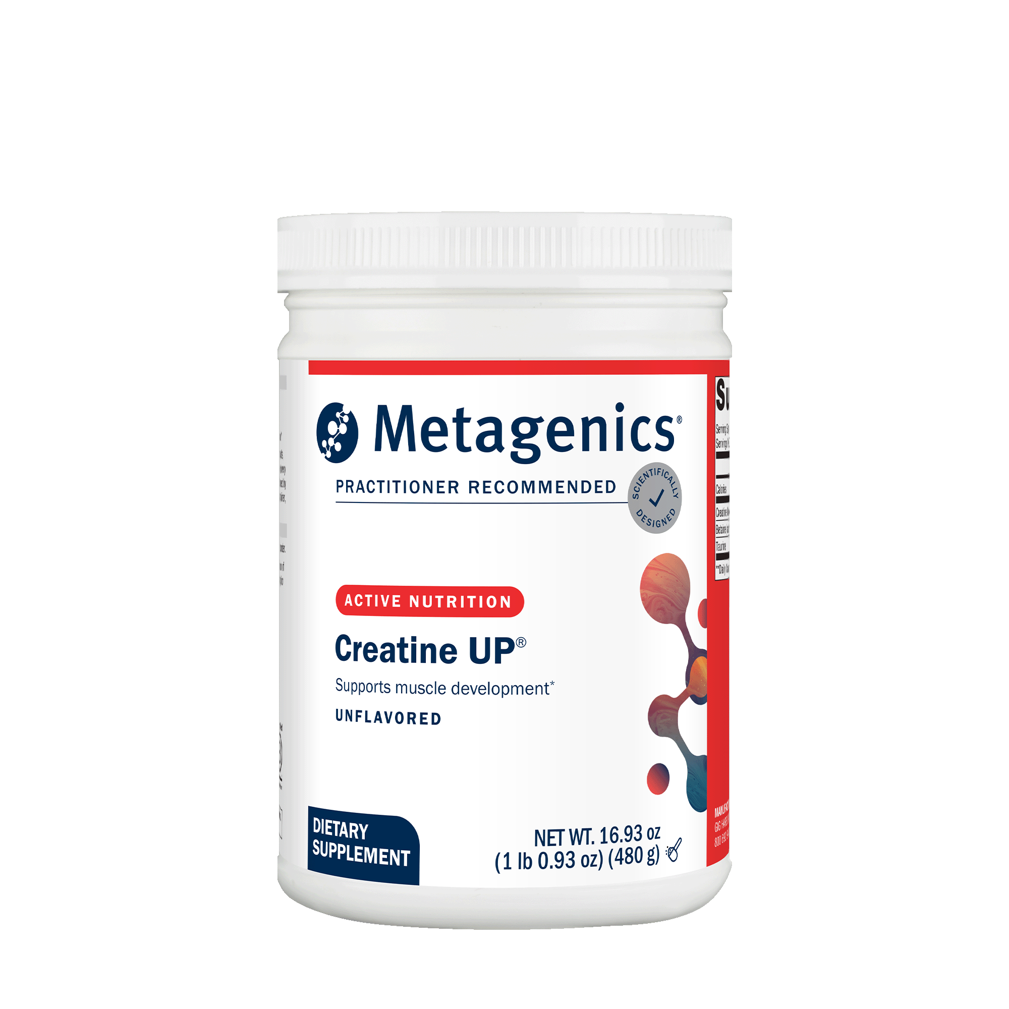 Metagenics Creatine UP container featured on the New Year page, supporting muscle strength, endurance, and post-workout recovery, backed by our 60-day money back guarantee.