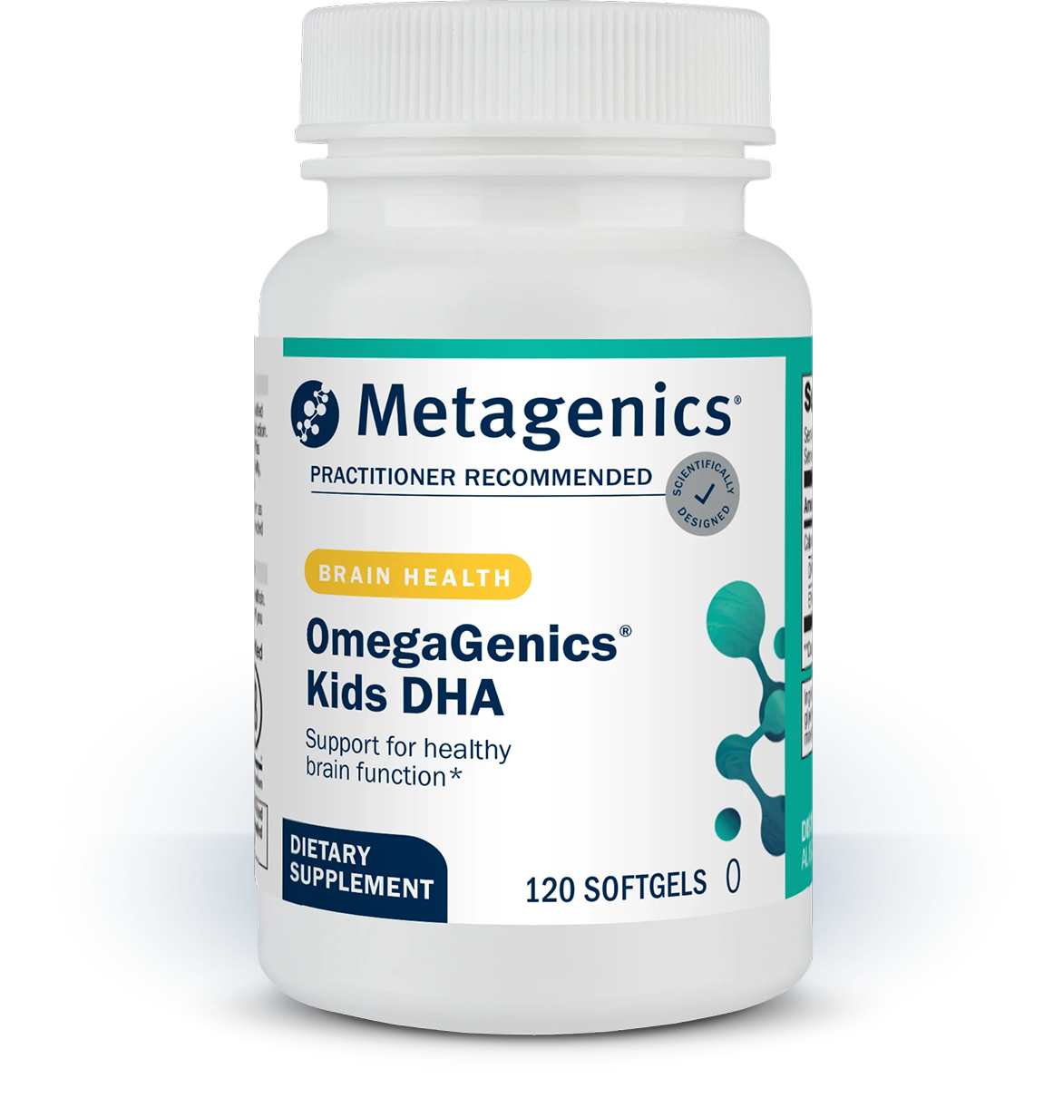 Bottle of Metagenics Omegagenics® Kids DHA—120 softgels.