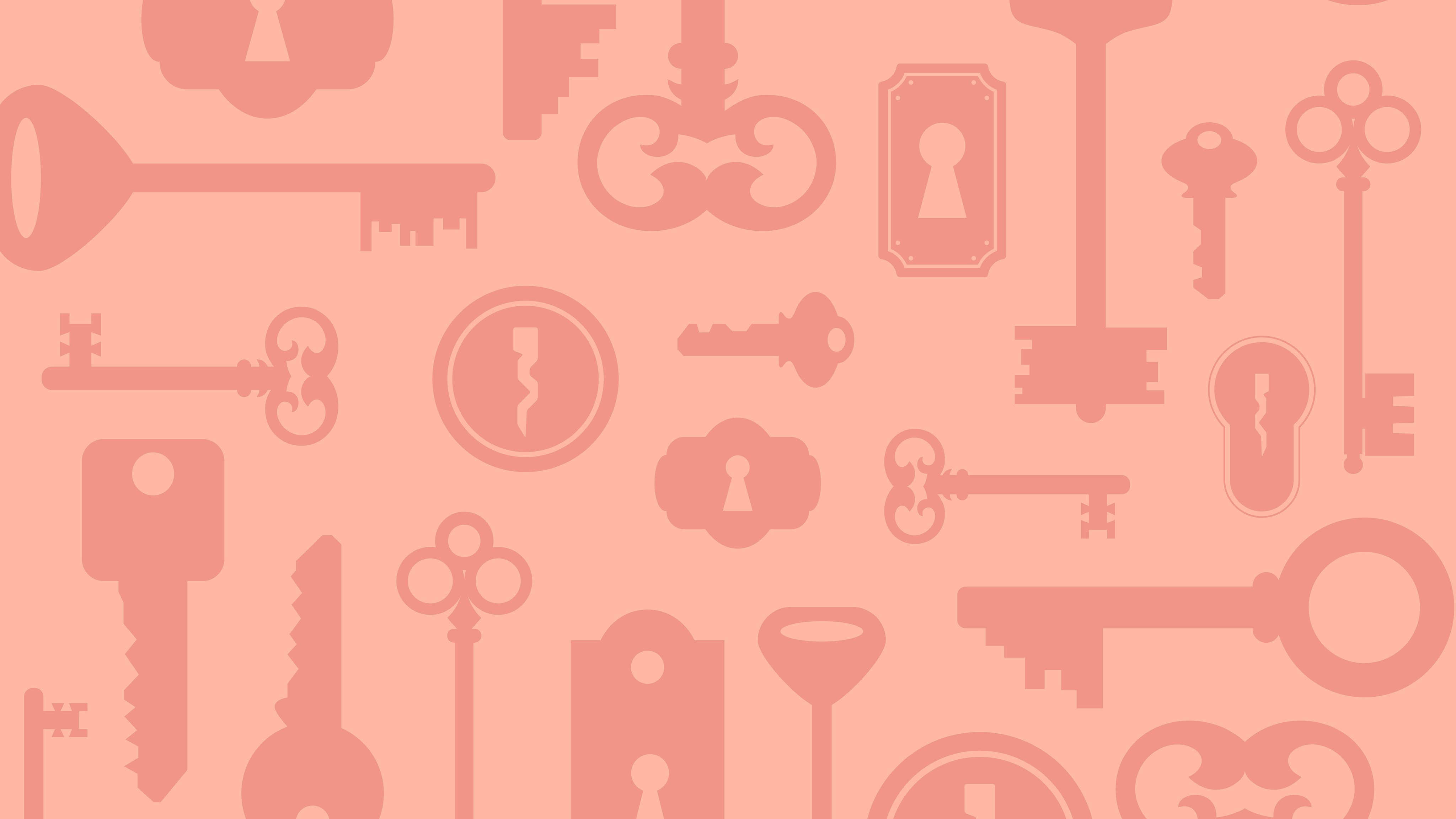 An illustrated pattern of house keys in Principality Intermediaries colours.