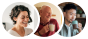 A tryptic of headshots, featuring two men and a woman smiling.