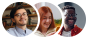 A tryptic of headshots, featuring two men and a woman smiling.