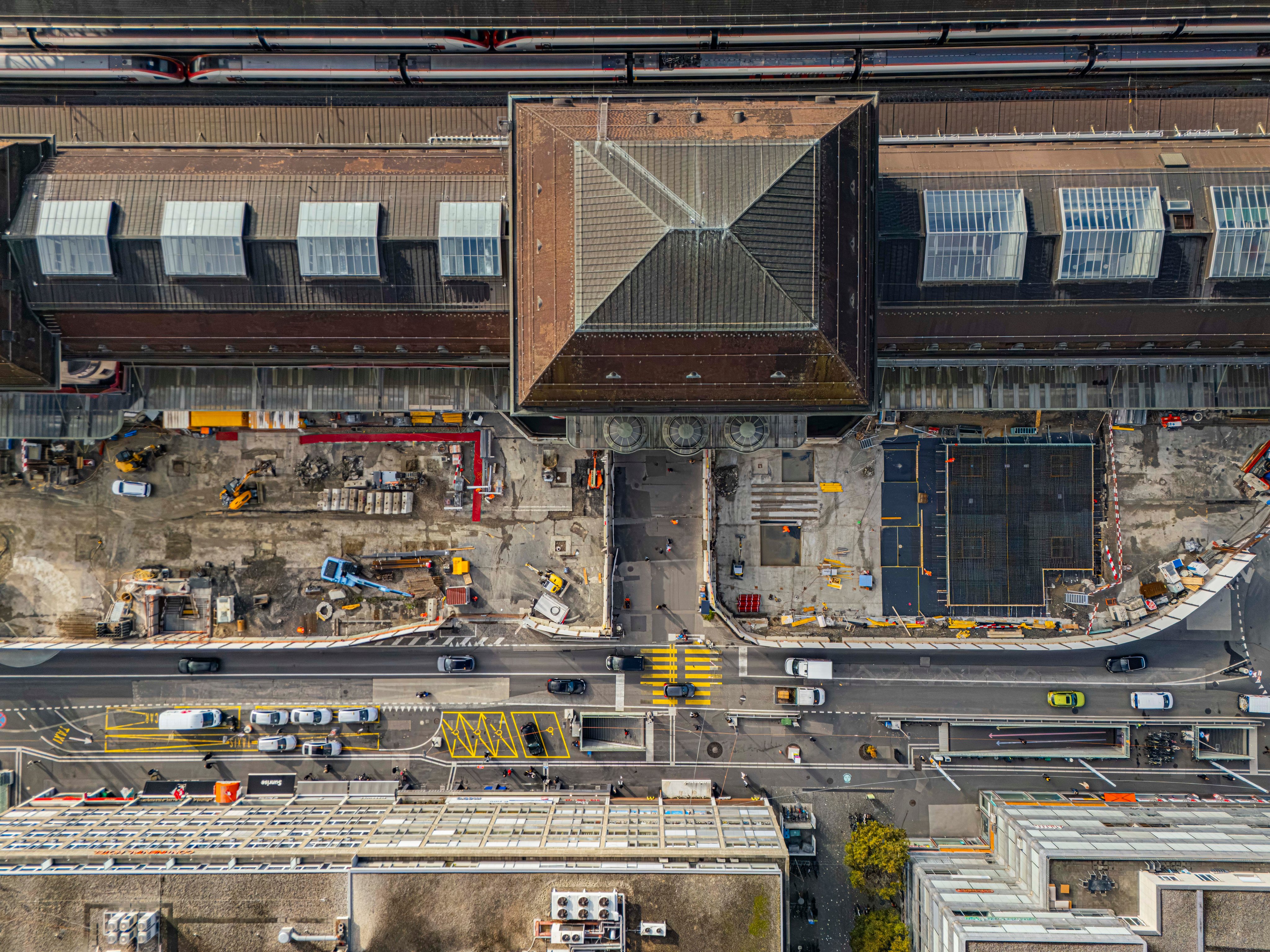 vue aérienne de la place de la gare de Lausanne en chantier