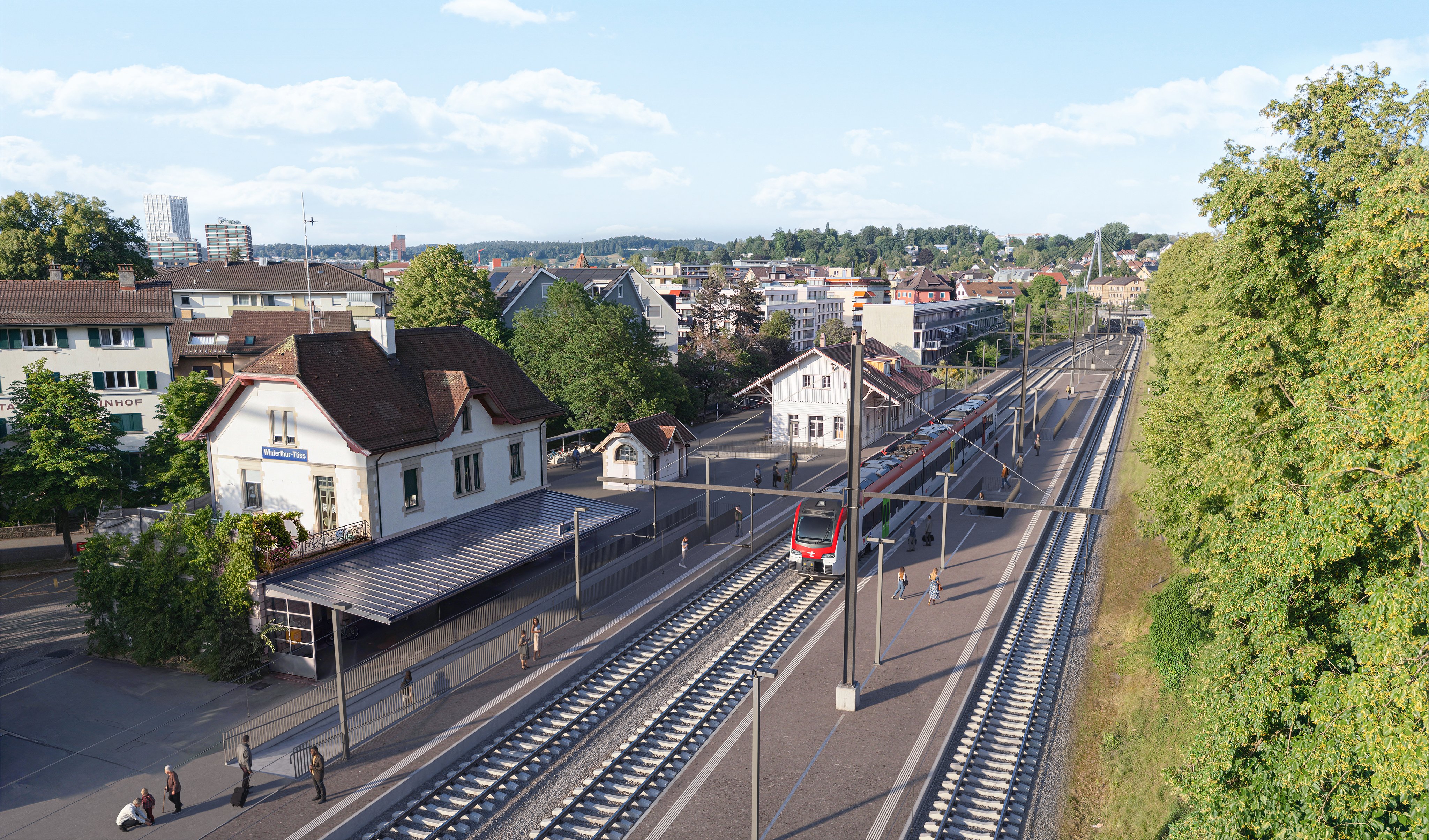 Visualisierung des Bahnhofs Winterthur Töss im Jahr 2028.