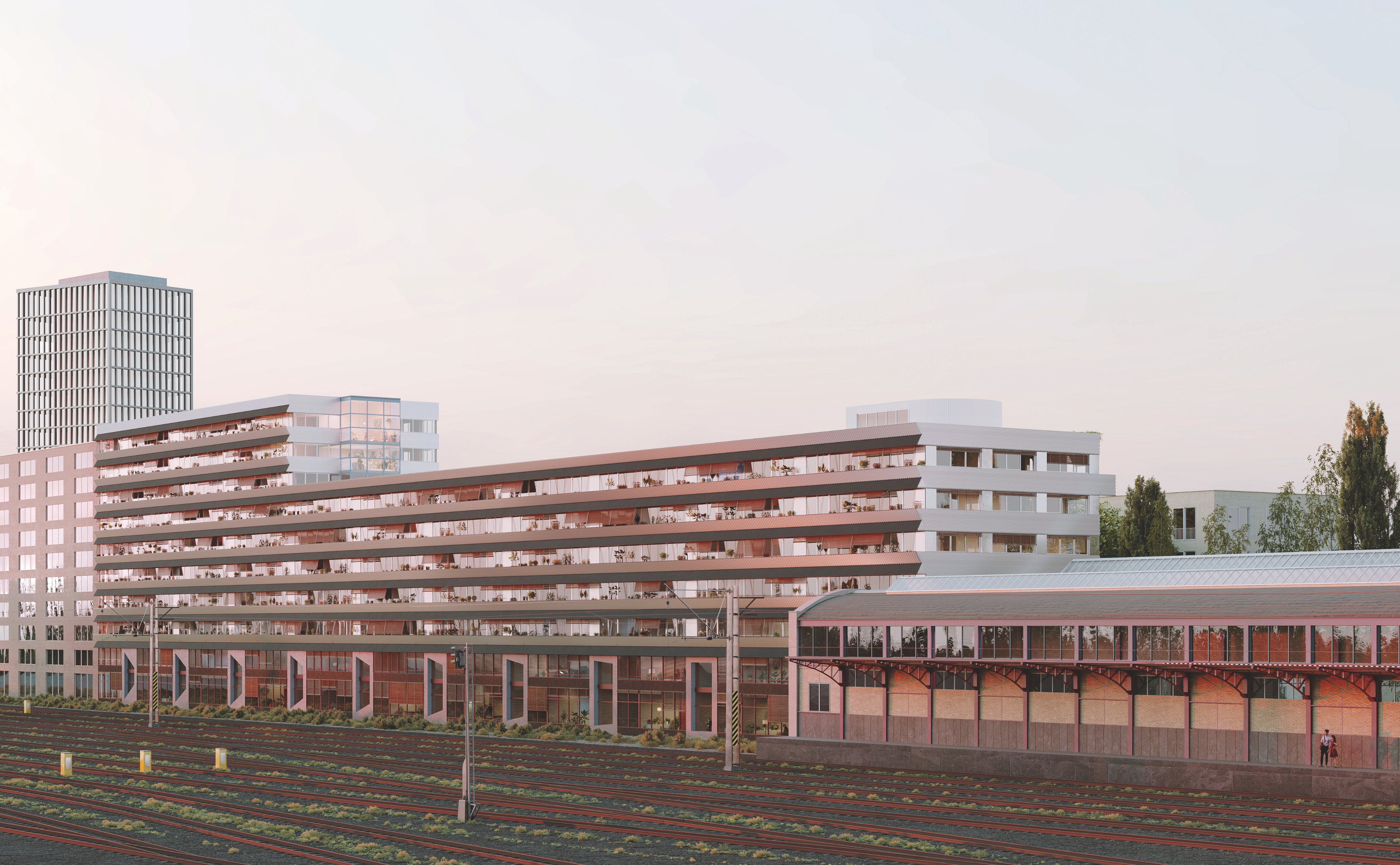 Visualisierung der gleisseitigen Aussensicht des Siegerprojekts «Janus»